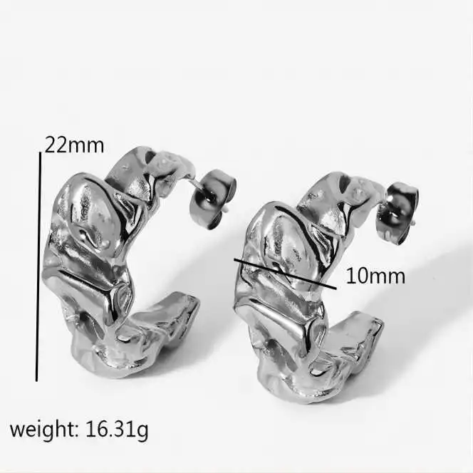 1 par de aretes tipo botón de acero inoxidable chapados en oro de 18 quilates con forma de C de lava irregular de estilo clásico y simple para mujer h5 Imagen2